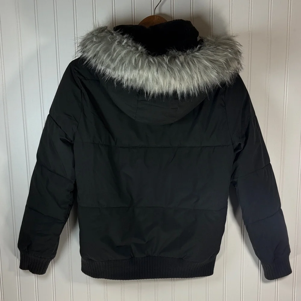 Abercrombie Kids Black Puffer Jacket with Removable Faux Fur Hood 13/14 - Picture 2 of 11